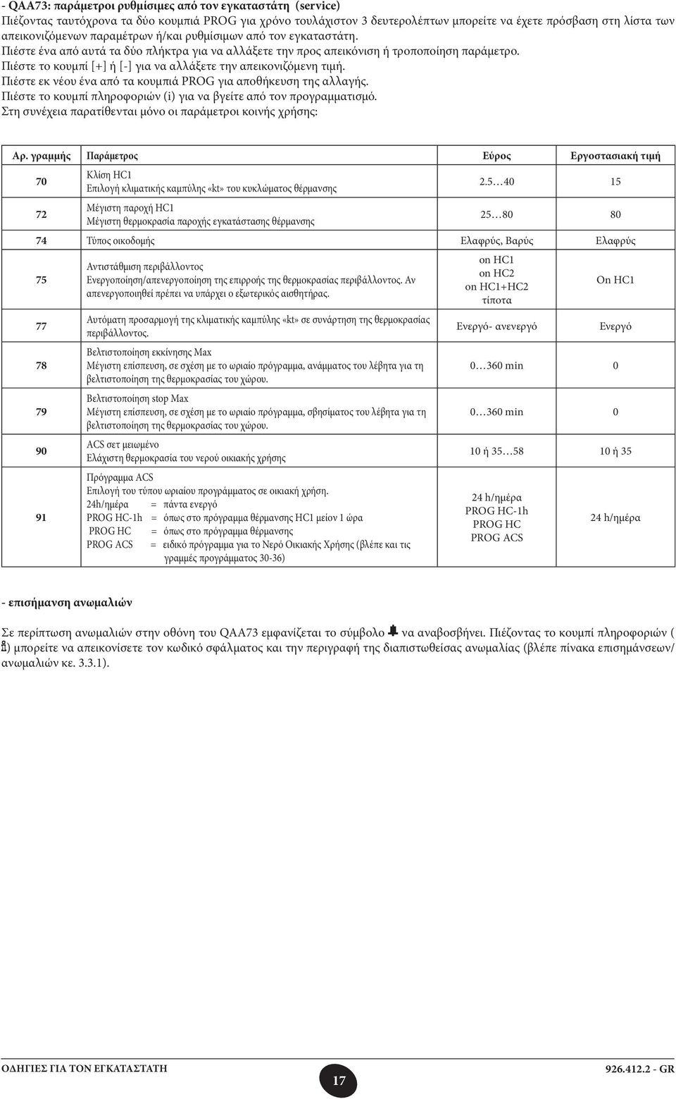 Πιέστε το κουμπί [+] ή [-] για να αλλάξετε την απεικονιζόμενη τιμή. Πιέστε εκ νέου ένα από τα κουμπιά PROG για αποθήκευση της αλλαγής.