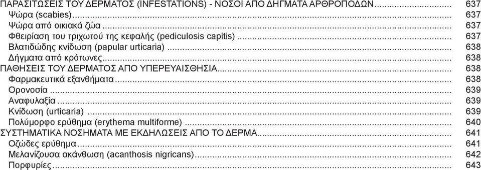 .. 638 ΠΑΘΗΣΕΙΣ ΤΟΥ ΔΕΡΜΑΤΟΣ ΑΠΟ ΥΠΕΡΕΥΑΙΣΘΗΣΙΑ... 638 Φαρμακευτικά εξανθήματα... 638 Ορονοσία... 639 Αναφυλαξία... 639 Κνίδωση (urticaria).