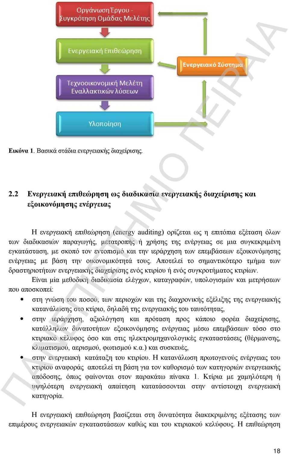 μετατροπής ή χρήσης της ενέργειας σε μια συγκεκριμένη εγκατάσταση, με σκοπό τον εντοπισμό και την ιεράρχηση των επεμβάσεων εξοικονόμησης ενέργειας με βάση την οικονομικότητά τους.