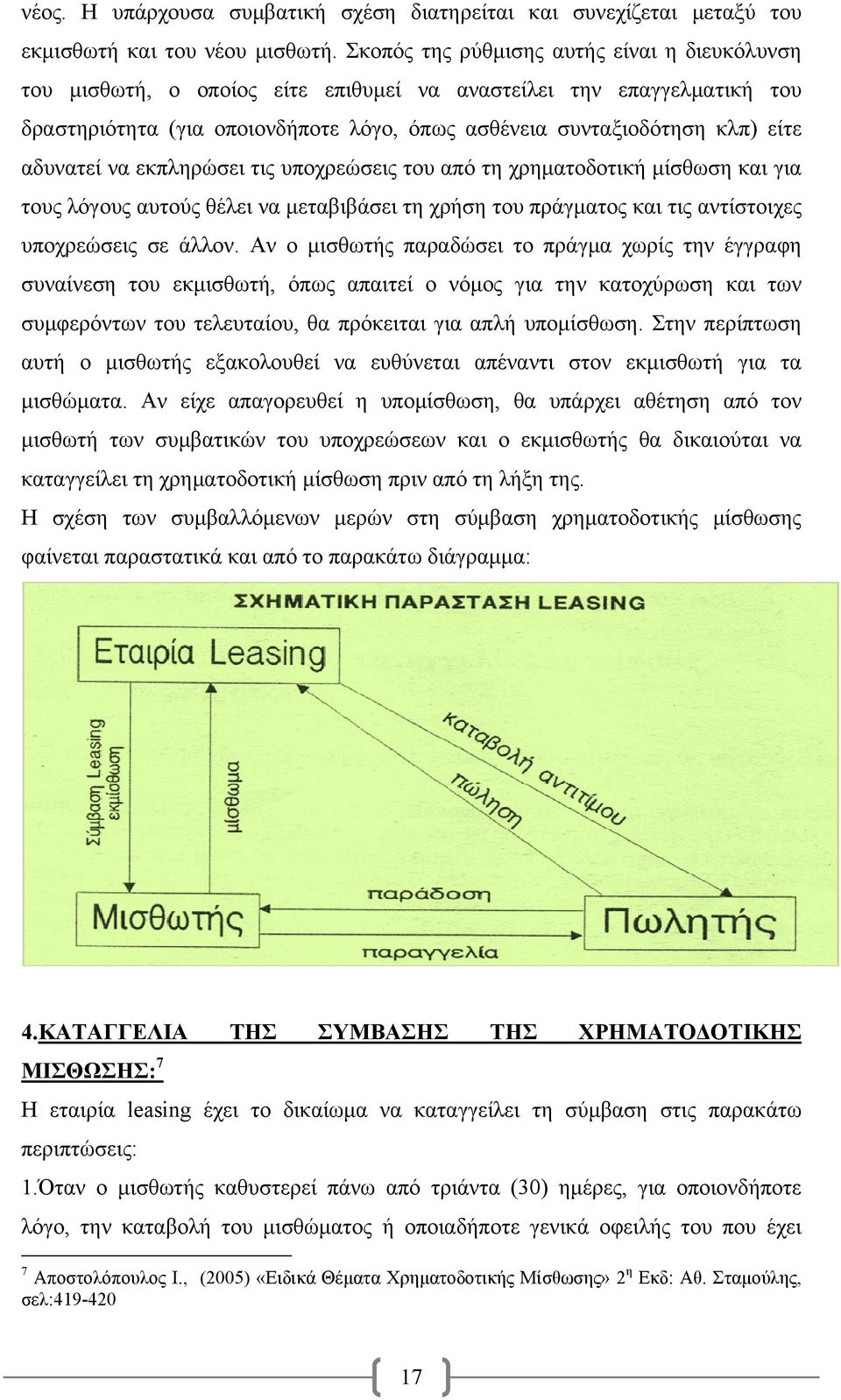 αδυνατεί να εκπληρώσει τις υποχρεώσεις του από τη χρηματοδοτική μίσθωση και για τους λόγους αυτούς θέλει να μεταβιβάσει τη χρήση του πράγματος και τις αντίστοιχες υποχρεώσεις σε άλλον.