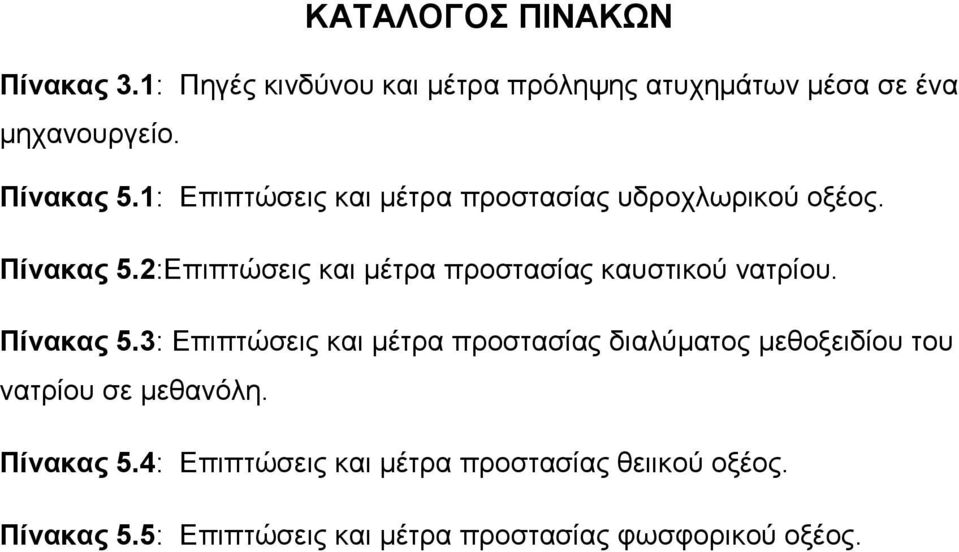 2:Επιπτώσεις και μέτρα προστασίας καυστικού νατρίου. Πίνακας 5.