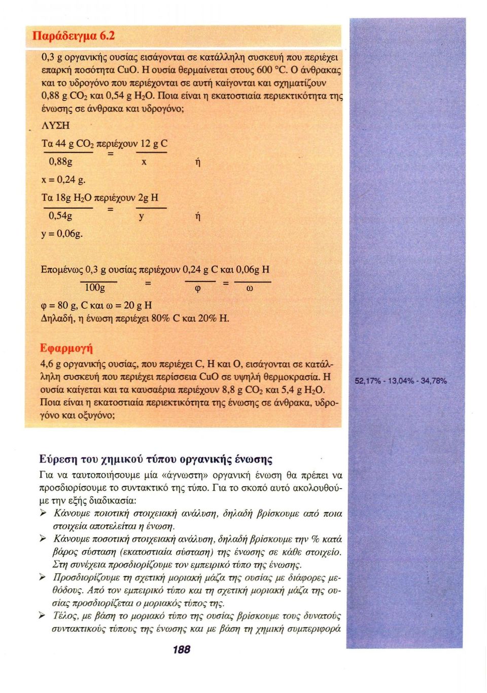 y = 0,06g. φ = 80 g, C και ω = 20 g H Δηλαδή, η ένωση περιέχει 80% C και 20% H.