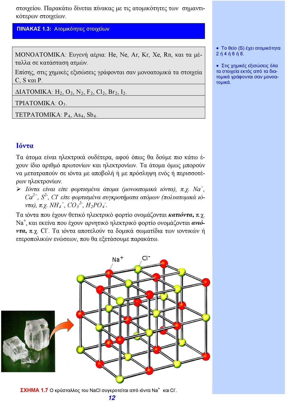 ΔΙΑΤΟΜΙΚΑ: Η 2, Ο2, Ν 2, F 2, Cl 2, Br 2, I 2. ΤΡΙΑΤΟΜΙΚΑ: Ο 3. ΤΕΤΡΑΤΟΜΙΚΑ: P 4, As 4, Sb 4. Το θείο (S) έχει ατομικότητα 2 ή 4 ή 6 ή 8.