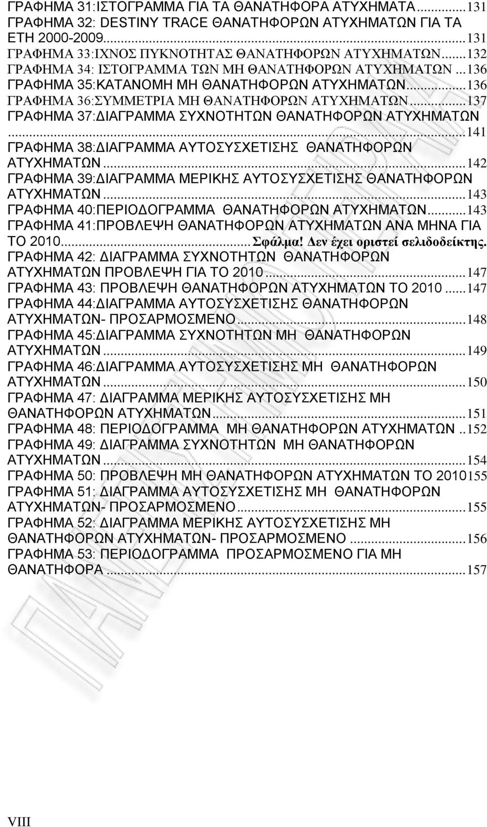 .. 137 ΓΡΑΦΗΜΑ 37:ΔΙΑΓΡΑΜΜΑ ΣΥΧΝΟΤΗΤΩΝ ΘΑΝΑΤΗΦΟΡΩΝ ΑΤΥΧΗΜΑΤΩΝ... 141 ΓΡΑΦΗΜΑ 38:ΔΙΑΓΡΑΜΜΑ ΑΥΤΟΣΥΣΧΕΤΙΣΗΣ ΘΑΝΑΤΗΦΟΡΩΝ ΑΤΥΧΗΜΑΤΩΝ... 142 ΓΡΑΦΗΜΑ 39:ΔΙΑΓΡΑΜΜΑ ΜΕΡΙΚΗΣ ΑΥΤΟΣΥΣΧΕΤΙΣΗΣ ΘΑΝΑΤΗΦΟΡΩΝ ΑΤΥΧΗΜΑΤΩΝ.