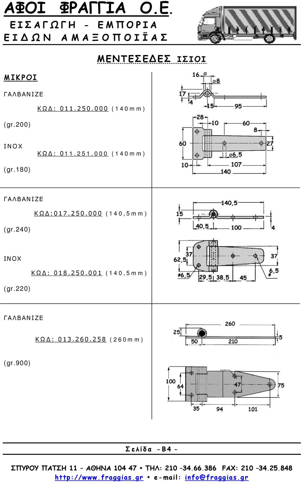 250.000 (140,5mm) (gr.240) ΙΝΟΧ (gr.220) ΚΩΔ: 018.250.001 (140,5mm) ΓΑΛΒΑΝΙΖΕ ΚΩΔ: 013.