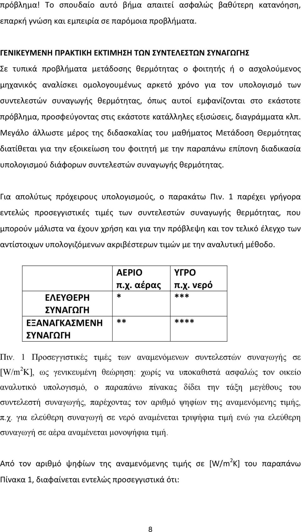 συντελεστών συναγωγής θερμότητας, όπως αυτοί εμφανίζονται στο εκάστοτε πρόβλημα, προσφεύγοντας στις εκάστοτε κατάλληλες εξισώσεις, διαγράμματα κλπ.