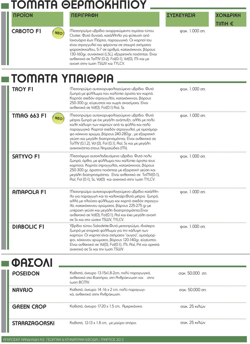 Είναι ανθεκτικό σε ToMV (0-2), Fol(0-1), Vd(0), Mi και µε ανοχή στην ίωση TSWV και TYLCV. ΤΟΜΑΤΑ ΥΠΑΙΘΡΙΑ ΤROY F1 TMAG 663 F1 SATYVO F1 Μεσοπρώϊµο αυτοκορυφολογούµενο υβρίδιο.