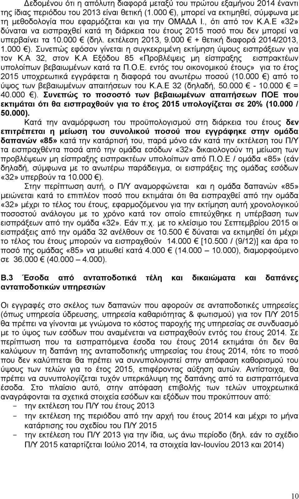 000 (δηλ. εκτέλεση 2013, 9.000 + θετική διαφορά 2014/2013, 1.000 ). Συνεπώς εφόσον γίνεται η συγκεκριμένη εκτίμηση ύψους εισπράξεων για τον Κ.Α 32, στον Κ.