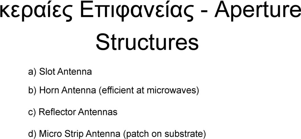 (efficient at microwaves) c) Reflector