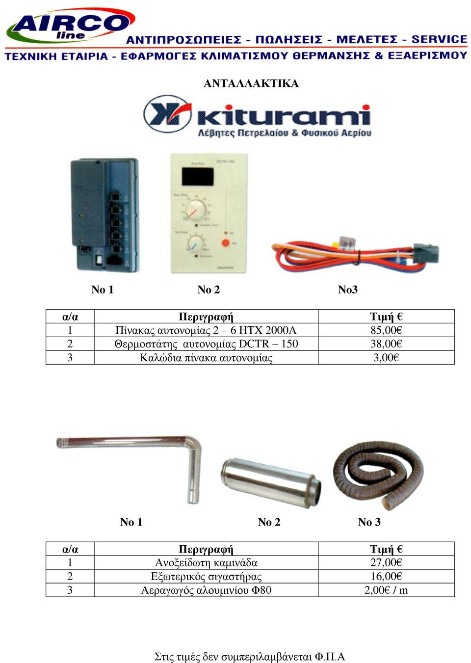 αυτονομίας 3,00 No 1 No 2 No 3 α/α Περιγραφή Τιμή 1 Ανοξείδωτη