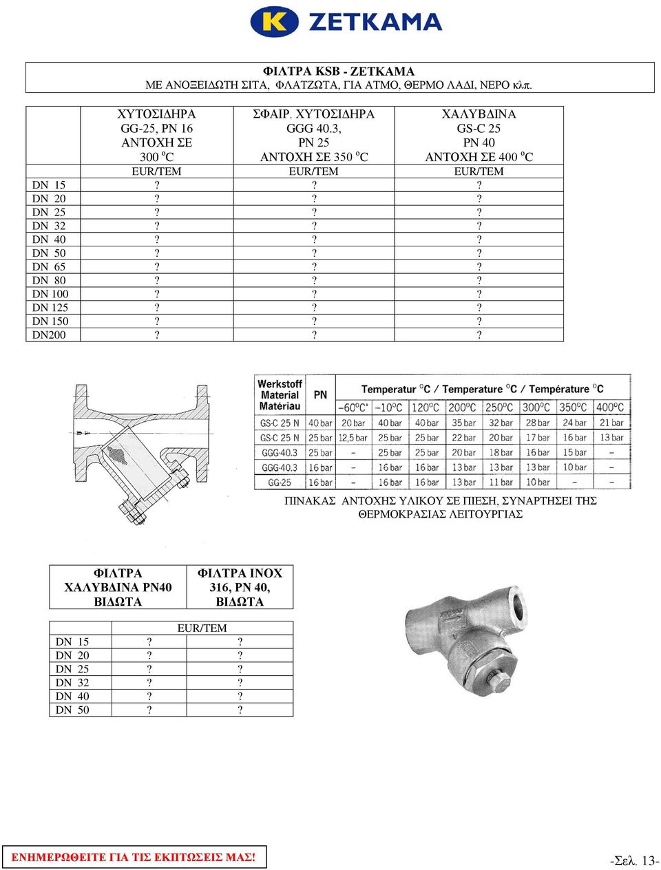 3, ΡΝ 25 ΑΝΤΟΧΗ ΣΕ 350 ο C ΧΑΛΥΒΔΙΝA GS-C 25 PN 40 ΑΝΤΟΧΗ ΣΕ 400 ο C DN 15 DN 20 DN 25 DN 32 DN 40 DN 50 DN 65 DN 80