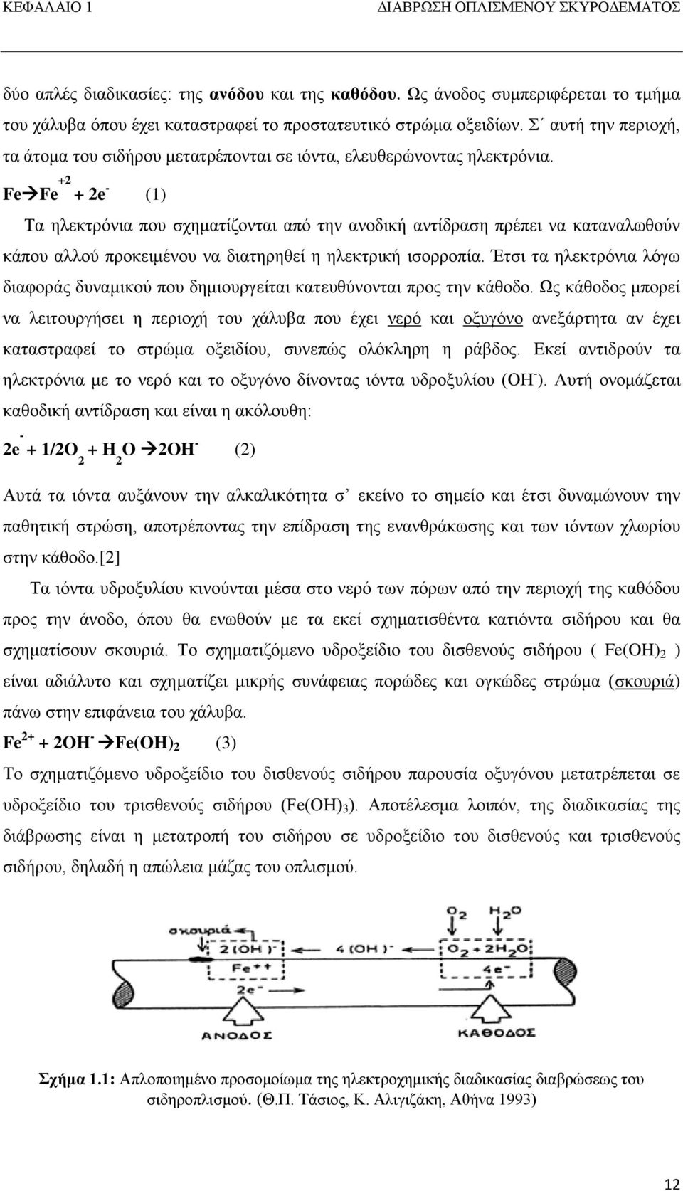 Fe Fe +2 + 2e - (1) Τα ηλεκτρόνια που σχηματίζονται από την ανοδική αντίδραση πρέπει να καταναλωθούν κάπου αλλού προκειμένου να διατηρηθεί η ηλεκτρική ισορροπία.