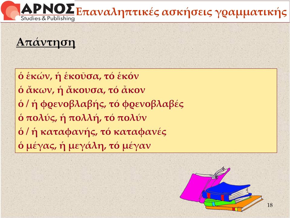 φρενοβλαβής, τό φρενοβλαβές ὁ πολύς, ἡ πολλή, τό πολύν