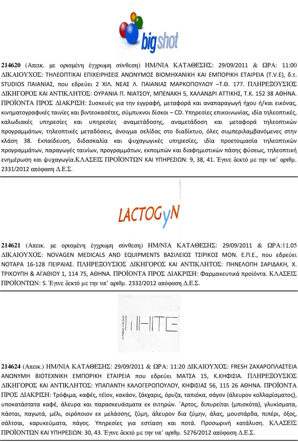 ΠΡΟΪΟΝΤΑ ΠΡΟΣ ΙΑΚΡΙΣΗ: Συσκευές για την εγγραφή, μεταφορά και αναπαραγωγή ήχου ή/και εικόνας, κινηματογραφικές ταινίες και βιντεοκασέτες, σύμπυκνοι δίσκοι CD.