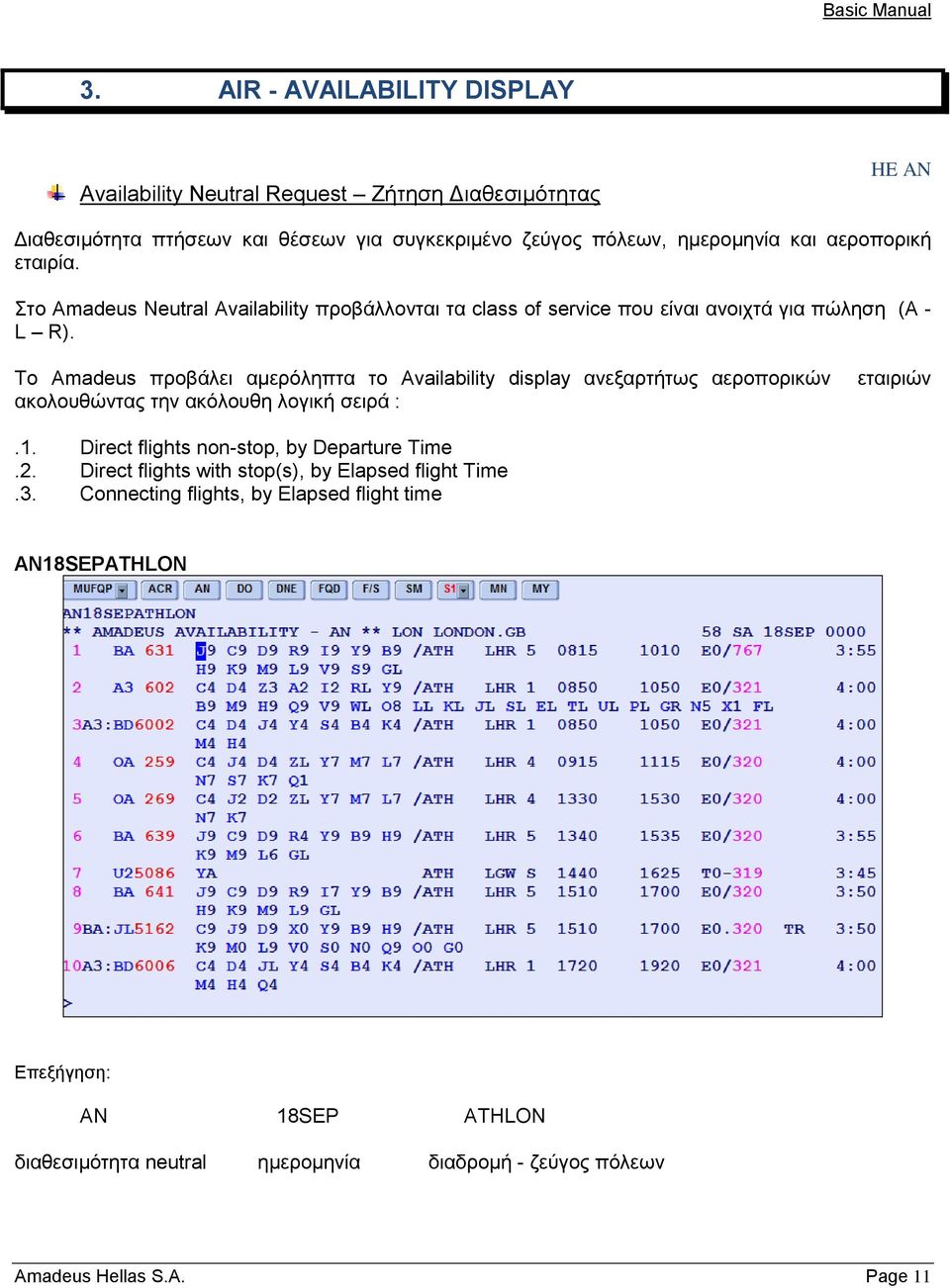 Το Amadeus προβάλει αμερόληπτα το Availability display ανεξαρτήτως αεροπορικών ακολουθώντας την ακόλουθη λογική σειρά : εταιριών.1.