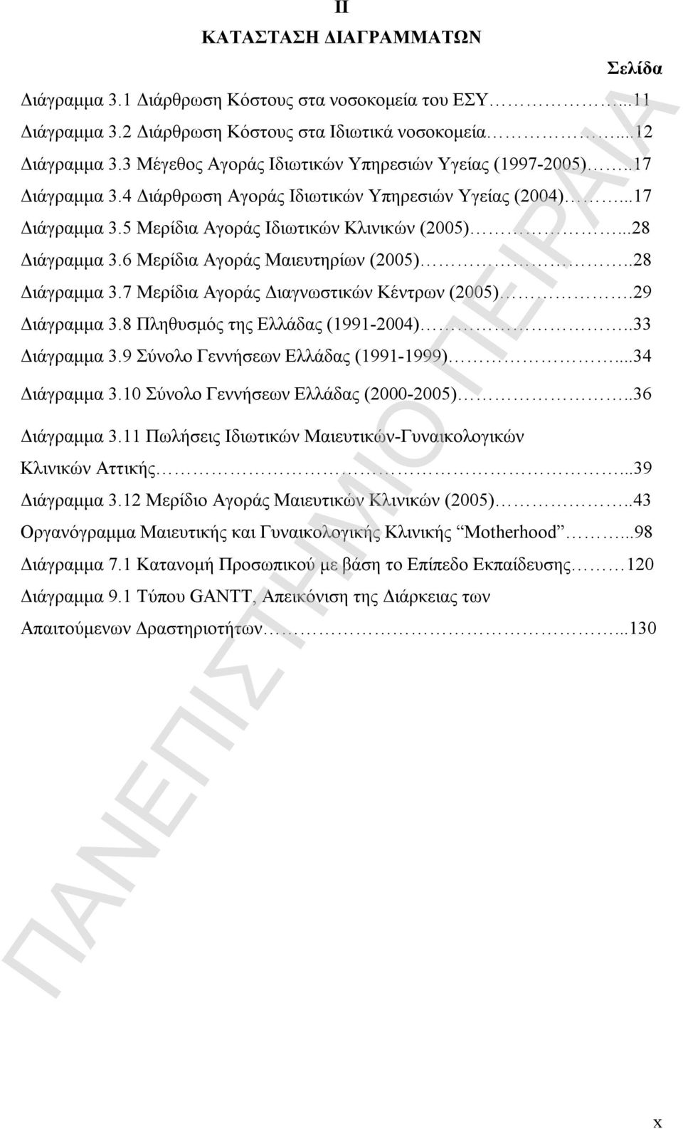 6 Μερίδια Αγοράς Μαιευτηρίων (2005)..28 Διάγραμμα 3.7 Μερίδια Αγοράς Διαγνωστικών Κέντρων (2005).29 Διάγραμμα 3.8 Πληθυσμός της Ελλάδας (1991-2004)..33 Διάγραμμα 3.