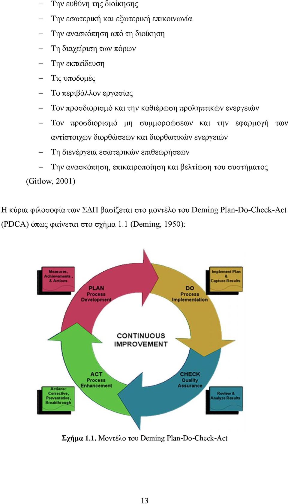 και διορθωτικών ενεργειών Τη διενέργεια εσωτερικών επιθεωρήσεων Την ανασκόπηση, επικαιροποίηση και βελτίωση του συστήματος (Gitlow, 2001) Η κύρια φιλοσοφία