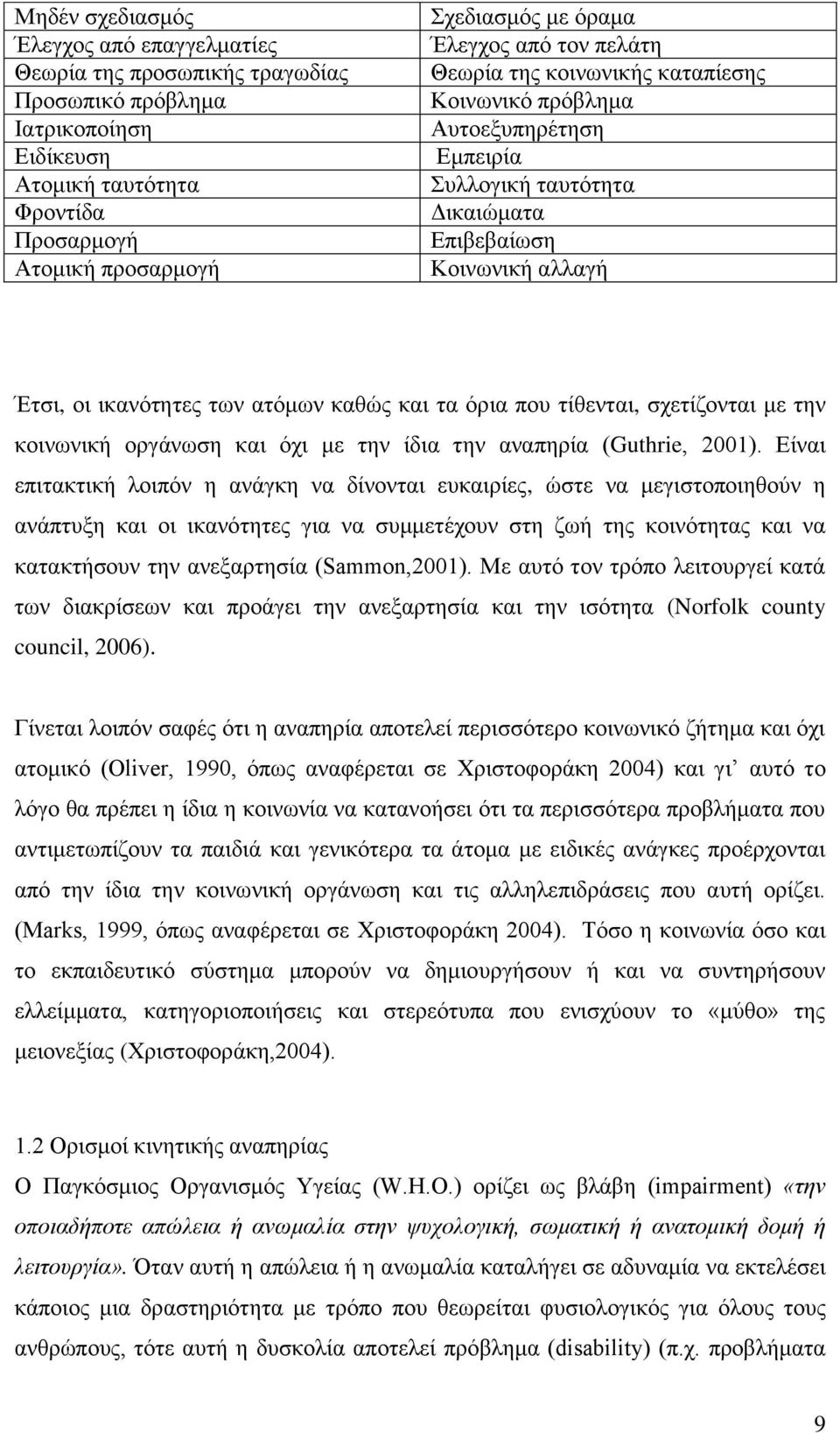 και τα όρια που τίθενται, σχετίζονται με την κοινωνική οργάνωση και όχι με την ίδια την αναπηρία (Guthrie, 2001).