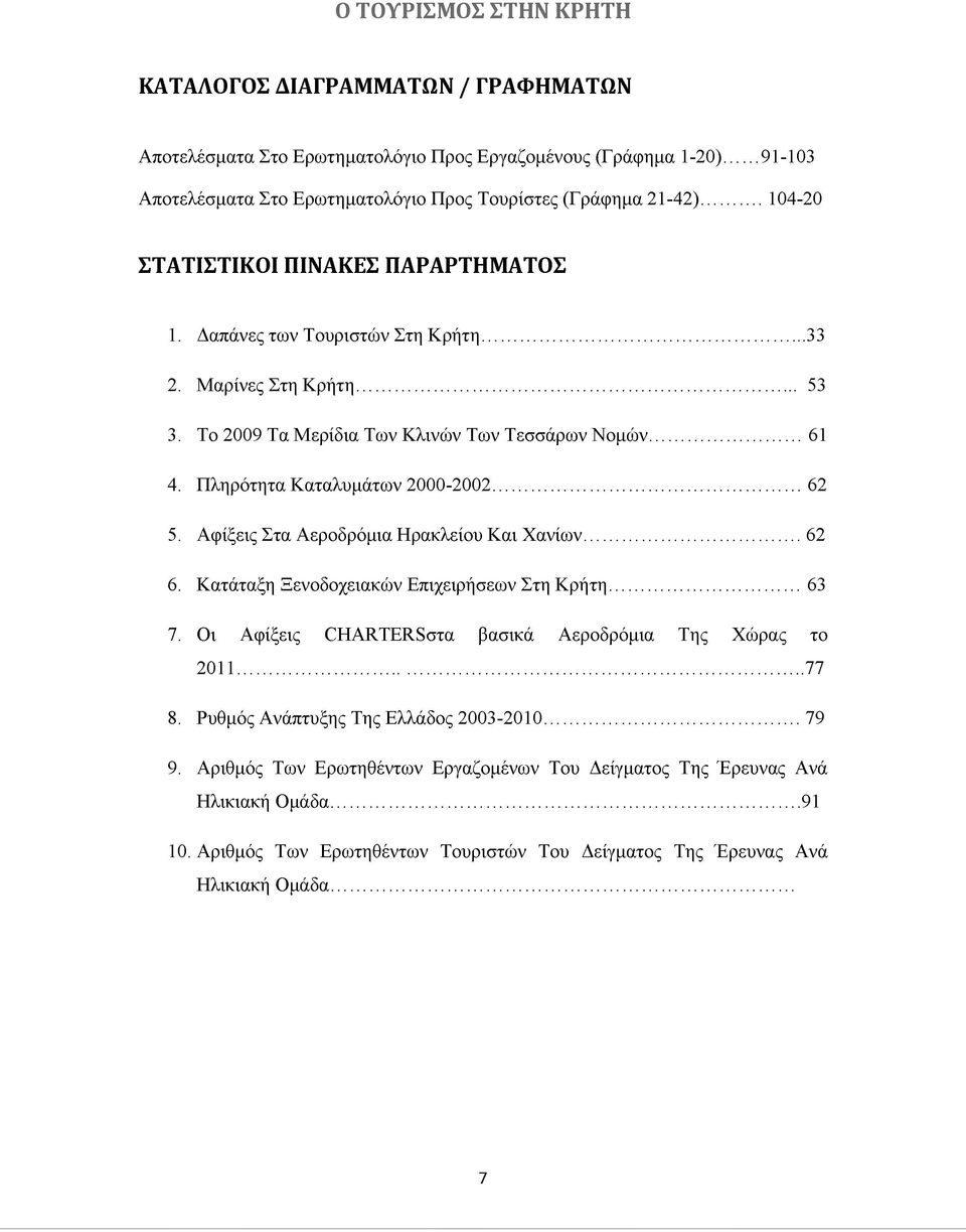 Πληρότητα Καταλυμάτων 2000-2002... 62 5. Αφίξεις Στα Αεροδρόμια Ηρακλείου Και Χανίων... 62 6. Κατάταξη Ξενοδοχειακών Επιχειρήσεων Στη Κρήτη... 63 7.