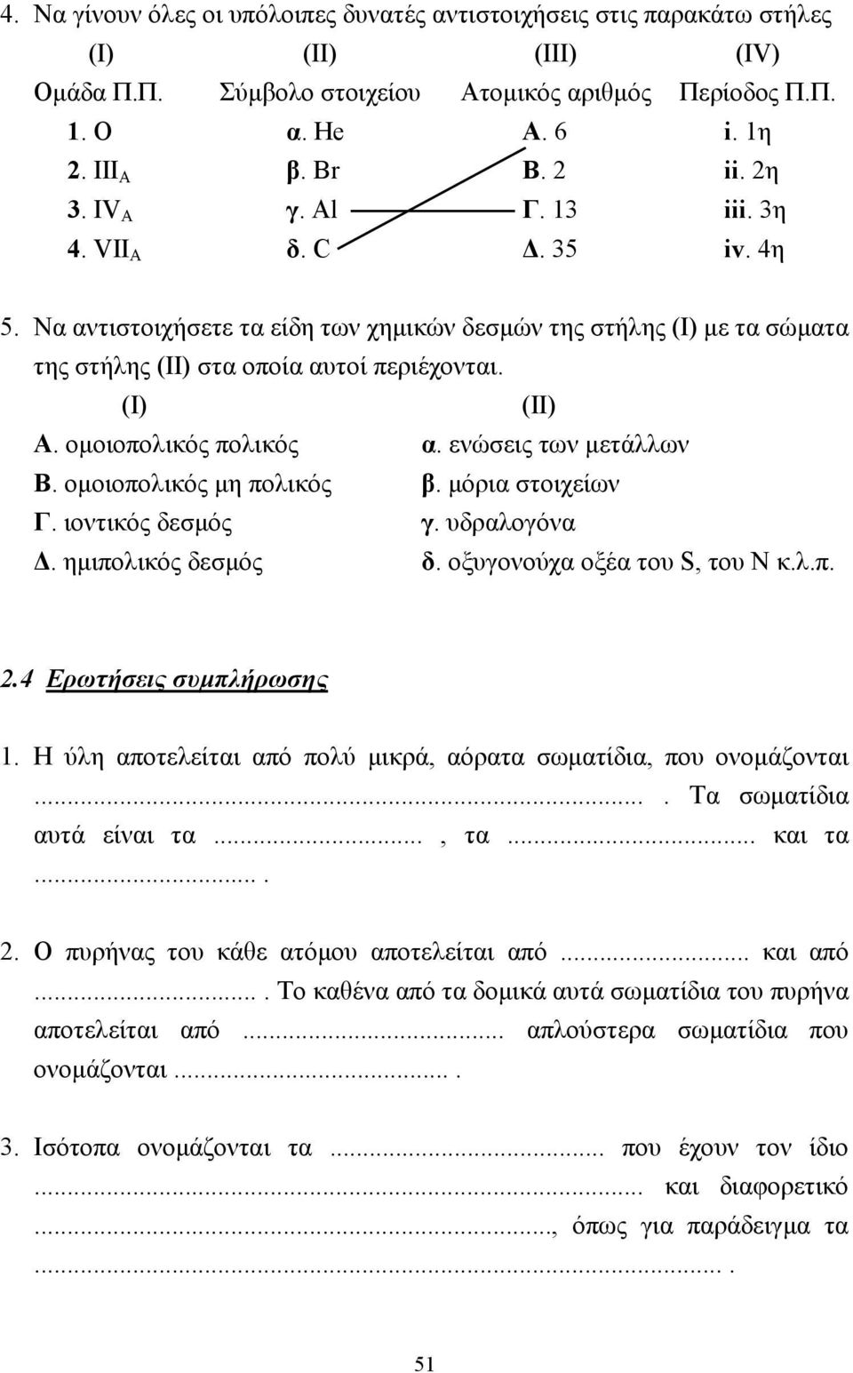 οµοιοπολικός πολικός α. ενώσεις των µετάλλων Β. οµοιοπολικός µη πολικός β. µόρια στοιχείων Γ. ιοντικός δεσµός γ. υδραλογόνα. ηµιπολικός δεσµός δ. οξυγονούχα οξέα του S, του Ν κ.λ.π. 2.