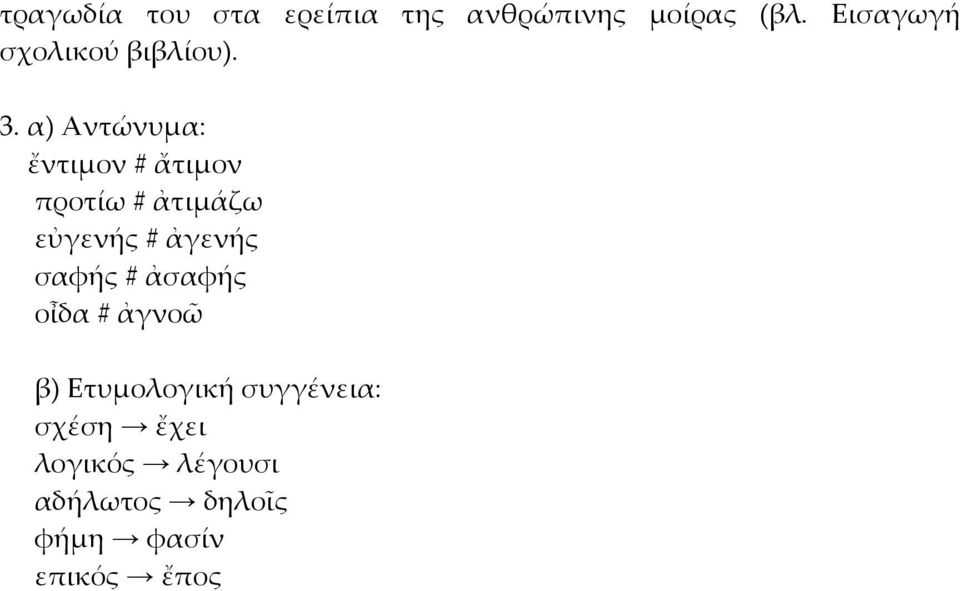 α) Αντώνυμα: ἔντιμον # ἄτιμον προτίω # ἀτιμάζω εὐγενής # ἀγενής