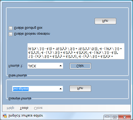 Obrázok 14: Implicit surface editor Hodnotu premennej a môžeme potom pomocou kláves O a P menit a tak môžeme pozorovat zmenu objektu (štandardne je hodnota a rovná 0). 3.