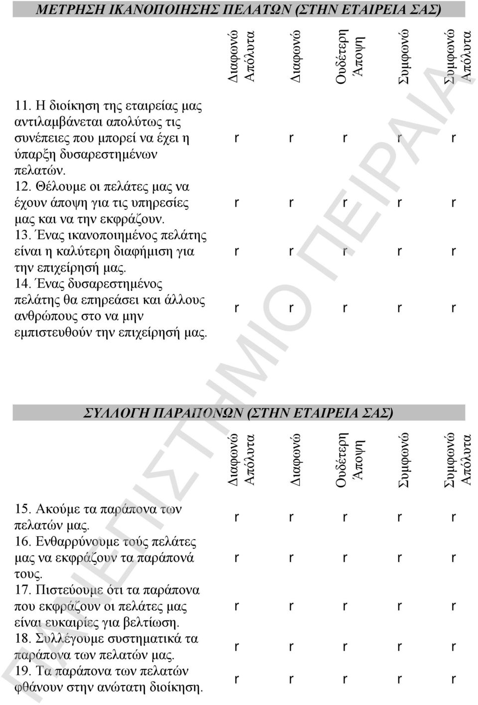 Ένας δυσαρεστημένος πελάτης θα επηρεάσει και άλλους ανθρώπους στο να μην εμπιστευθούν την επιχείρησή μας. Ουδέτερη Άποψη ΣΥΛΛΟΓΗ ΠΑΡΑΠΟΝΩΝ (ΣΤΗΝ ΕΤΑΙΡΕΙΑ ΣΑΣ) 15. Ακούμε τα παράπονα των πελατών μας.