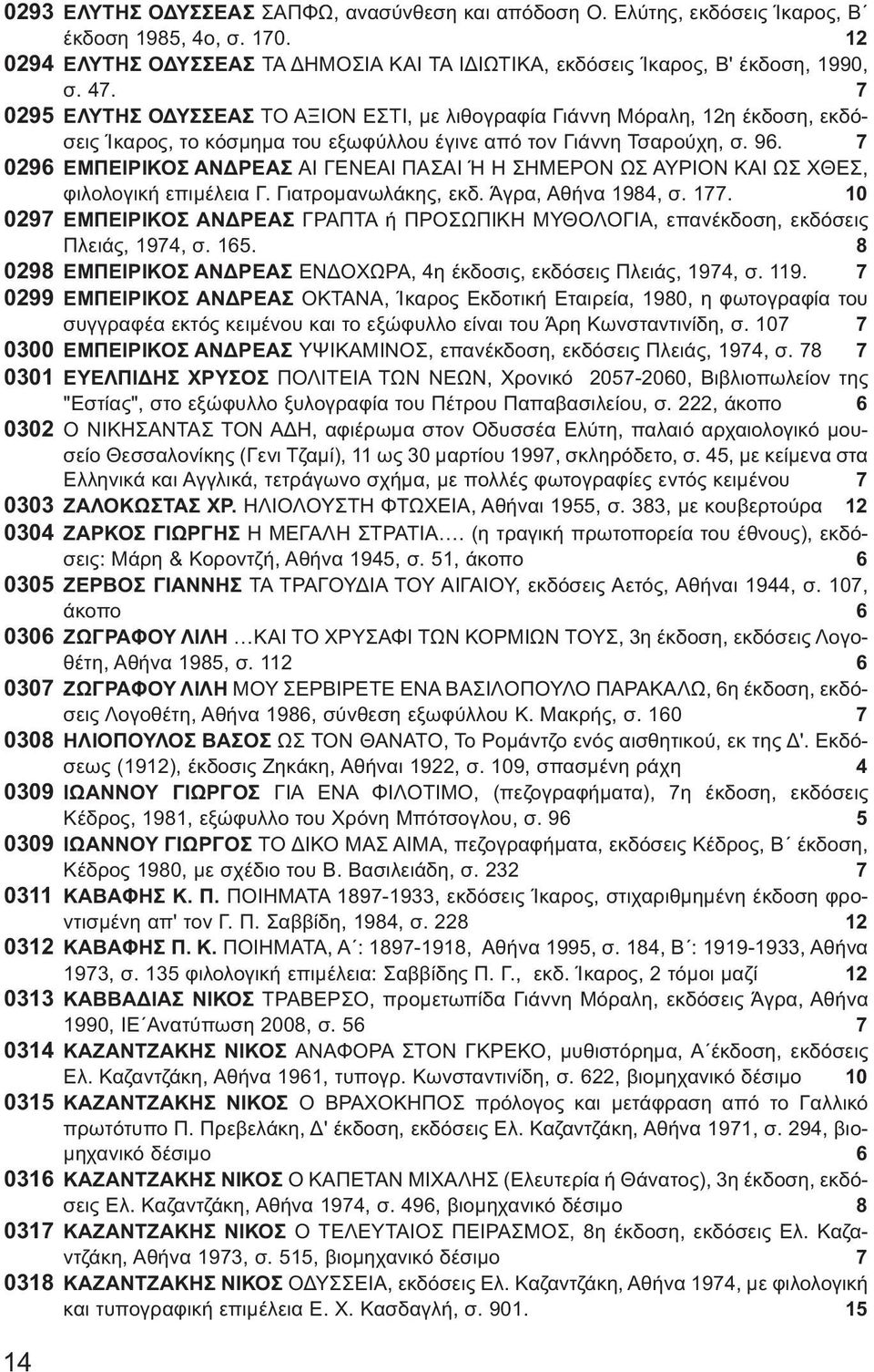 7 0296 ΕΜΠΕΙΡΙΚΟΣ ΑΝΔΡΕΑΣ ΑΙ ΓΕΝΕΑΙ ΠΑΣΑΙ Ή Η ΣΗΜΕΡΟΝ ΩΣ ΑΥΡΙΟΝ ΚΑΙ ΩΣ ΧΘΕΣ, φιλολογική επιμέλεια Γ. Γιατρομανωλάκης, εκδ. Άγρα, Αθήνα 1984, σ. 177.