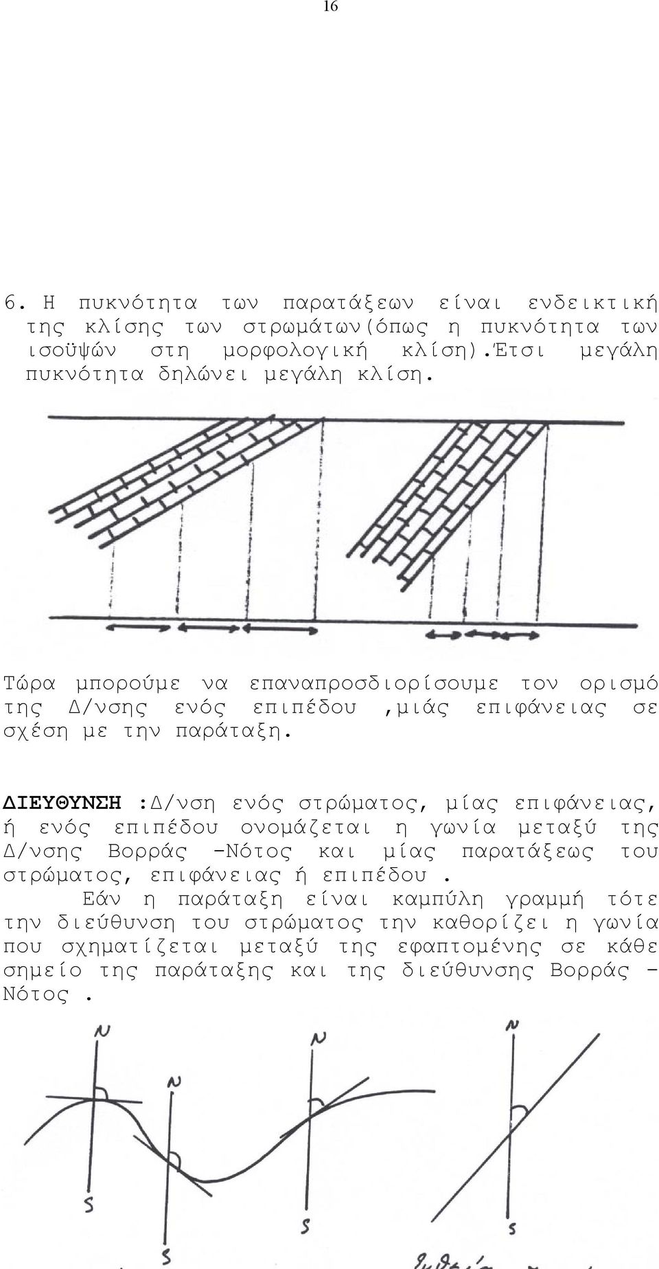 ΙΕΥΘΥΝΣΗ : /νση ενός στρώµατος, µίας επιφάνειας, ή ενός επιπέδου ονοµάζεται η γωνία µεταξύ της /νσης Βορράς -Νότος και µίας παρατάξεως του στρώµατος, επιφάνειας ή