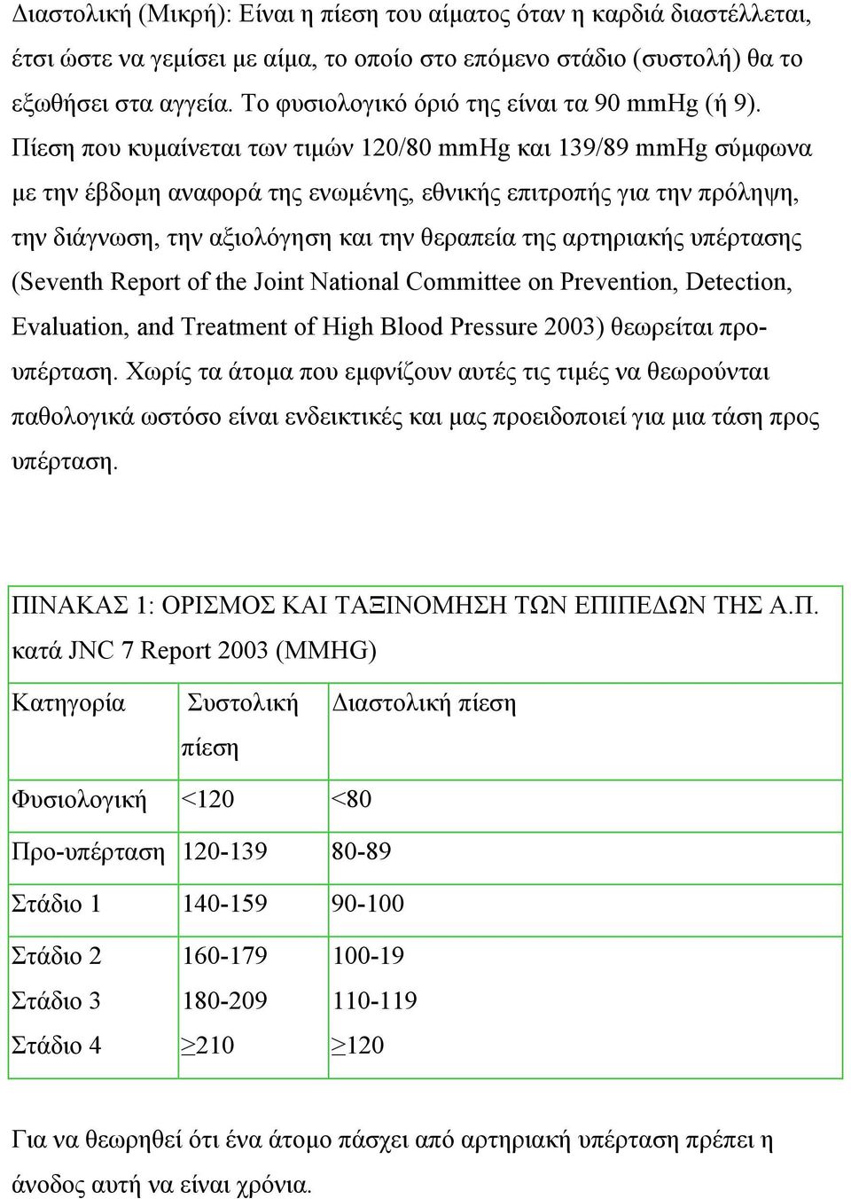 Πίεση που κυµαίνεται των τιµών 120/80 mmhg και 139/89 mmhg σύµφωνα µε την έβδοµη αναφορά της ενωµένης, εθνικής επιτροπής για την πρόληψη, την διάγνωση, την αξιολόγηση και την θεραπεία της αρτηριακής