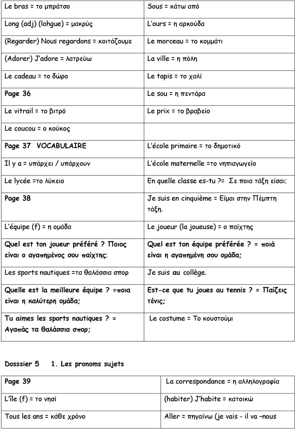 Page 38 L équipe (f) = η ομάδα Quel est ton joueur préféré? Ποιος είναι ο αγαπημένος σου παίχτης; Les sports nautiques =τα θαλάσσια σπορ Quelle est la meilleure équipe?