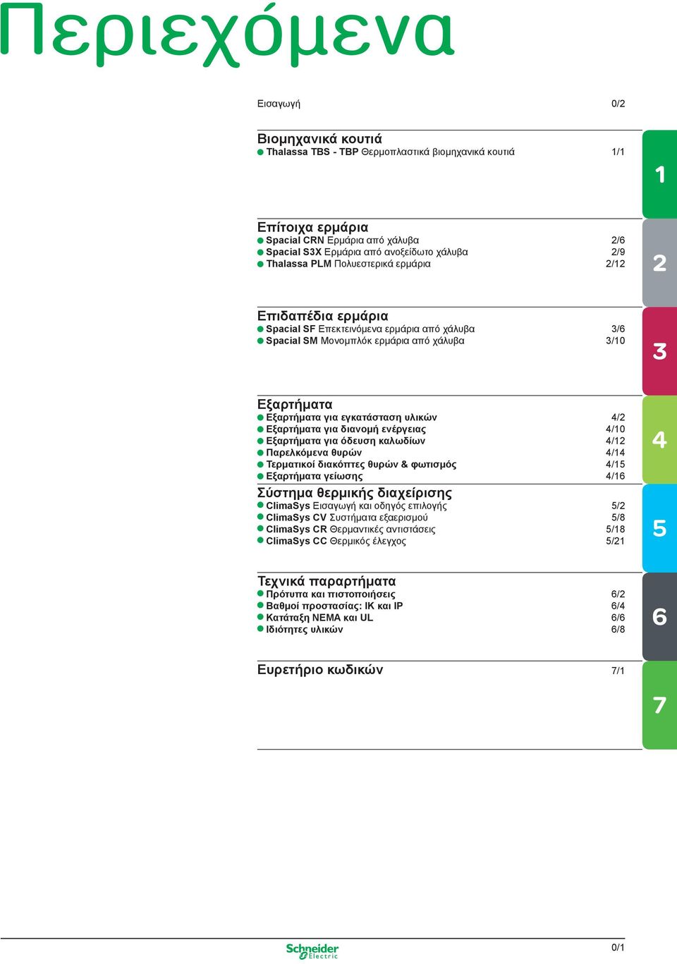 Εξαρτήματα για διανομή ενέργειας 4/10 Εξαρτήματα για όδευση καλωδίων 4/12 Παρελκόμενα θυρών 4/14 Τερματικοί διακόπτες θυρών & φωτισμός 4/15 Εξαρτήματα γείωσης 4/16 Σύστημα θερμικής διαχείρισης