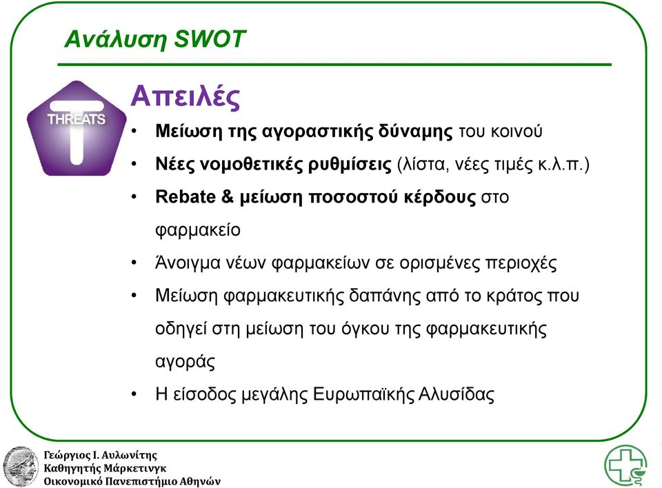 ) Rebate & μείωση ποσοστού κέρδους στο φαρμακείο Άνοιγμα νέων φαρμακείων σε ορισμένες