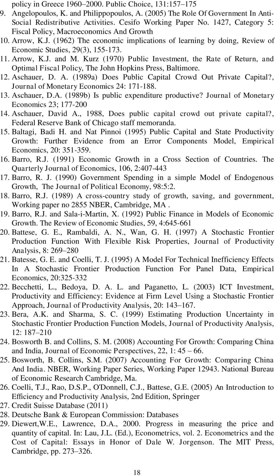 Kurz (1970) Public Investment, the Rate of Return, and Optimal Fiscal Policy, The John Hopkins Press, Baltimore. 12. Aschauer, D. A. (1989a) Does Public Capital Crowd Out Private Capital?