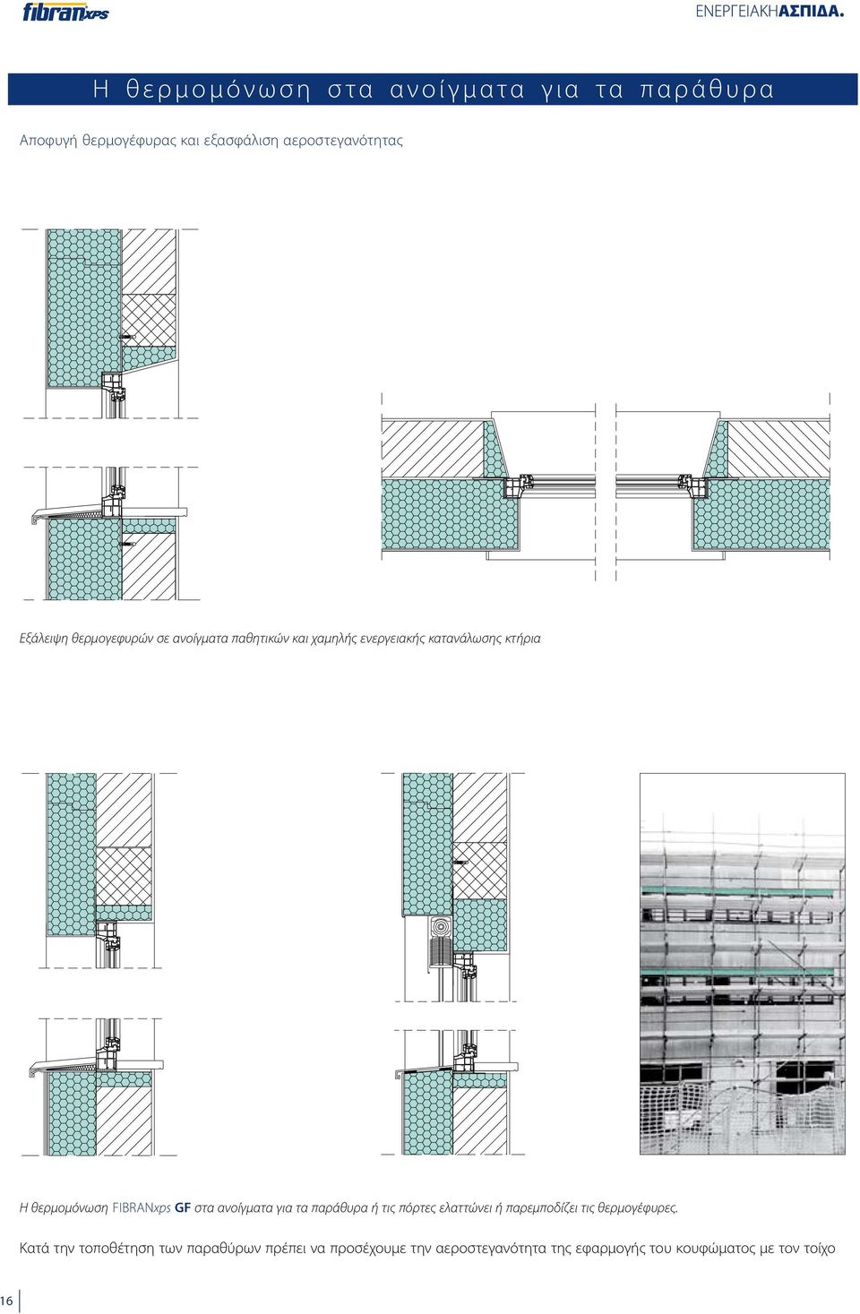FIBRANxps GF στα ανοίγματα για τα παράθυρα ή τις πόρτες ελαττώνει ή παρεμποδίζει τις θερμογέφυρες.