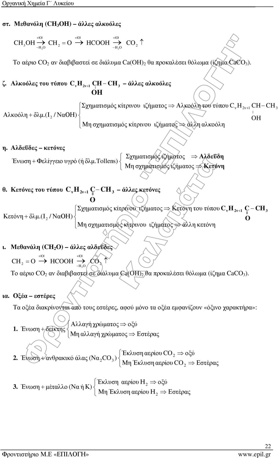 Αλδεΰδες κετόνες Ένωση Φελίγγειο υγρό (ή δλμ.tollens) Σχηματισμός ιζήματος Μη σχηματισμός ιζήματος Αλδεΰδη Κετόνη θ.