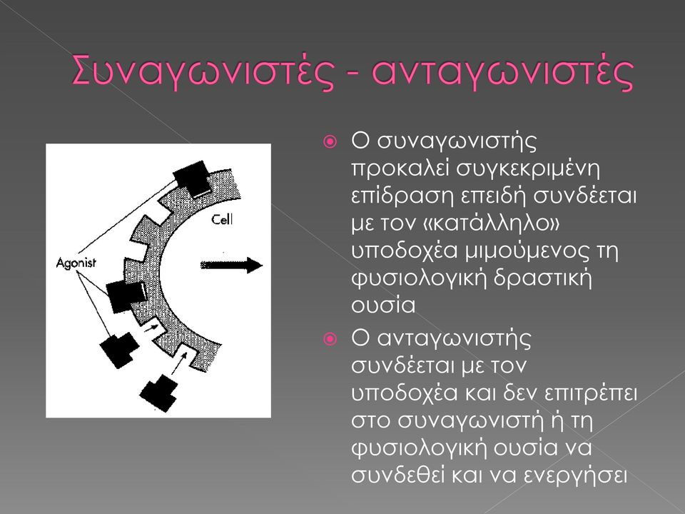 ουσία Ο ανταγωνιστής συνδέεται με τον υποδοχέα και δεν επιτρέπει