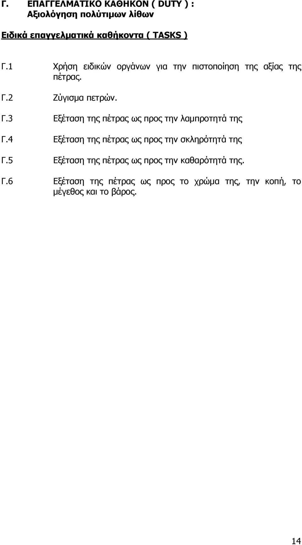 2 Ζύγισμα πετρών. Γ.3 Εξέταση της πέτρας ως προς την λαμπροτητά της Γ.