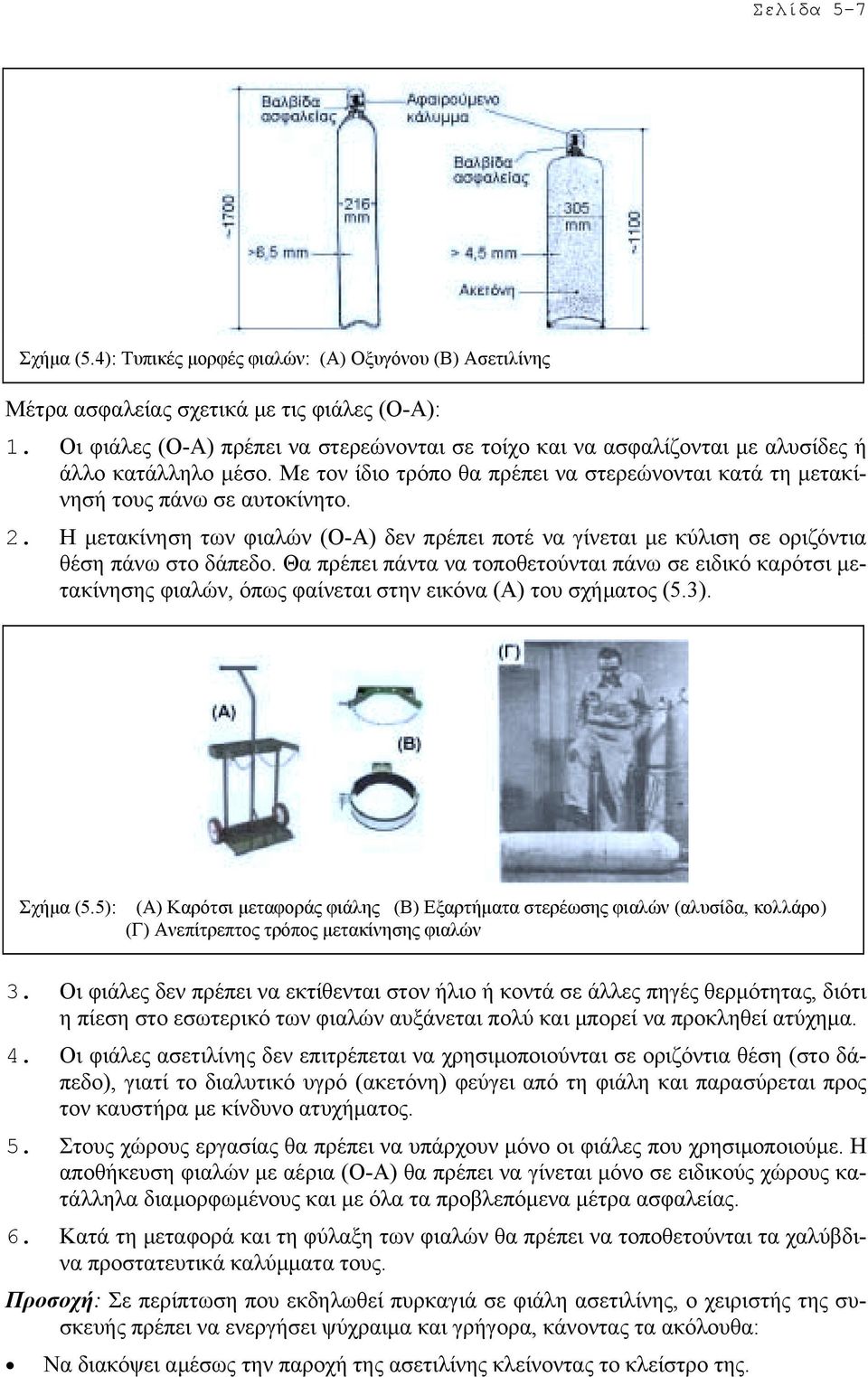 Η µετακίνηση των φιαλών (Ο-Α) δεν πρέπει ποτέ να γίνεται µε κύλιση σε οριζόντια θέση πάνω στο δάπεδο.