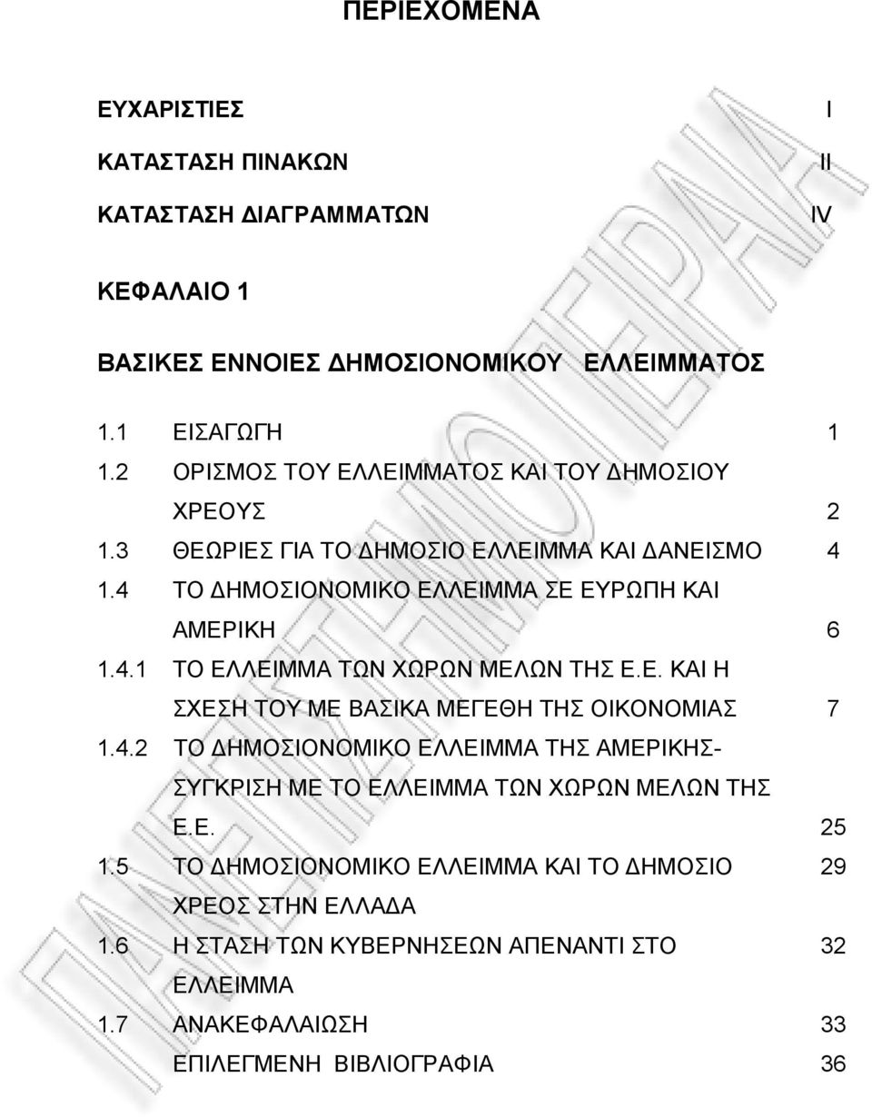 Ε. ΚΑΙ Η ΣΧΕΣΗ ΤΟΥ ΜΕ ΒΑΣΙΚΑ ΜΕΓΕΘΗ ΤΗΣ ΟΙΚΟΝΟΜΙΑΣ 7 1.4.2 ΤΟ ΔΗΜΟΣΙΟΝΟΜΙΚΟ ΕΛΛΕΙΜΜΑ ΤΗΣ ΑΜΕΡΙΚΗΣ- ΣΥΓΚΡΙΣΗ ΜΕ ΤΟ ΕΛΛΕΙΜΜΑ ΤΩΝ ΧΩΡΩΝ ΜΕΛΩΝ ΤΗΣ Ε.Ε. 25 1.