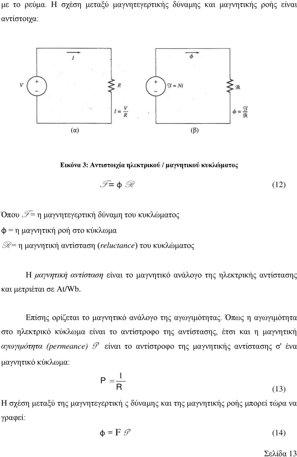 κυκλώματος φ = η μαγνητική ροή στο κύκλωμα R = η μαγνητική αντίσταση (reluctance) του κυκλώματος Η μαγνητική αντίσταση είναι το μαγνητικό ανάλογο της ηλεκτρικής αντίστασης και μετριέται σε Αt/Wb.