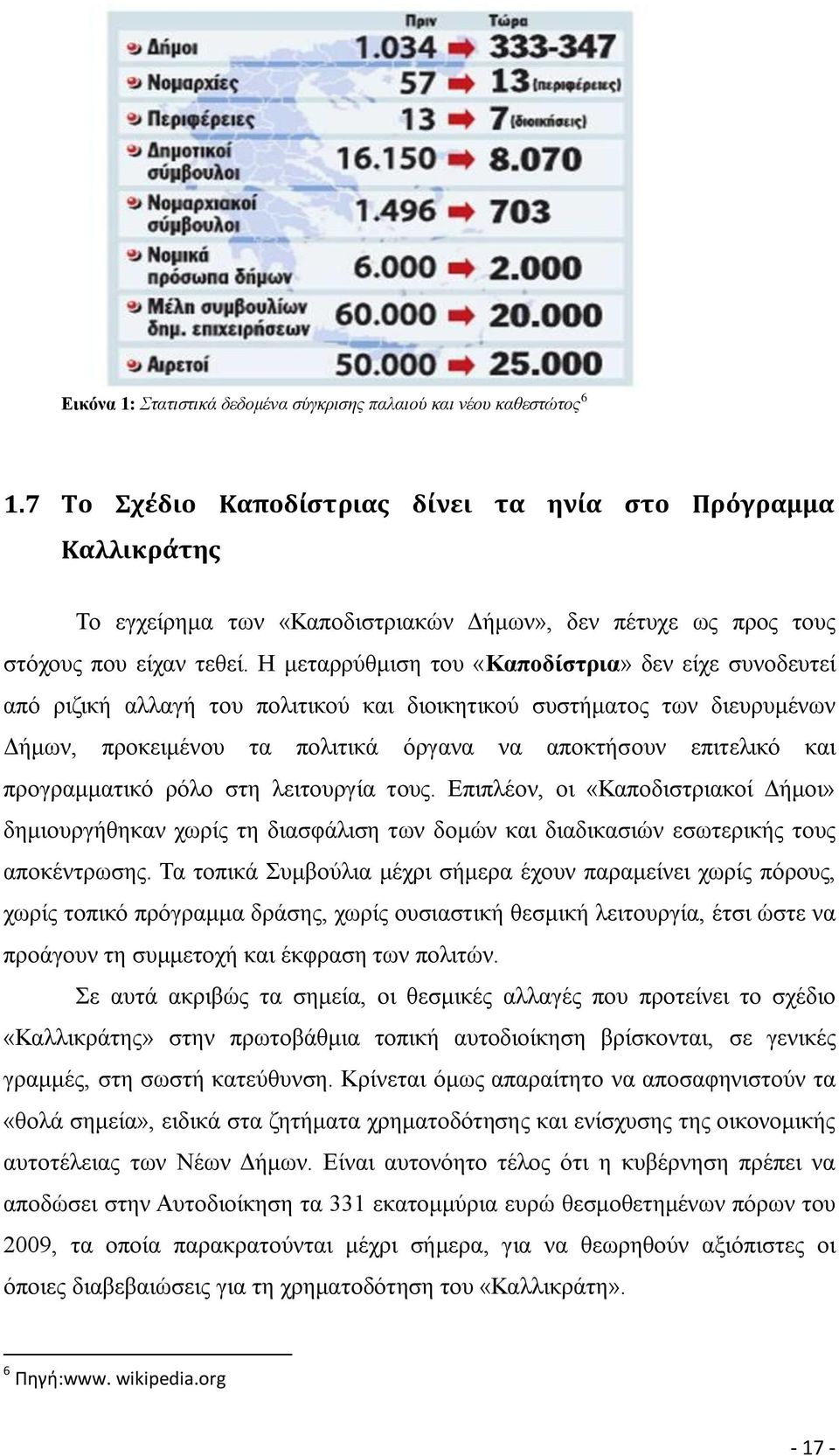 Η μεταρρύθμιση του «Καποδίστρια» δεν είχε συνοδευτεί από ριζική αλλαγή του πολιτικού και διοικητικού συστήματος των διευρυμένων Δήμων, προκειμένου τα πολιτικά όργανα να αποκτήσουν επιτελικό και