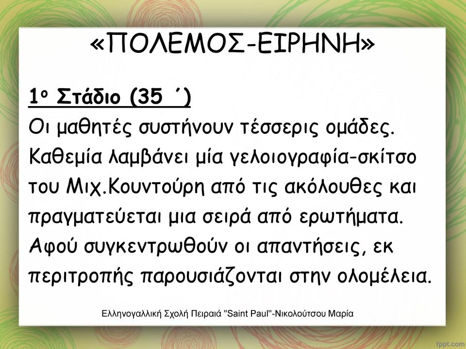 Κουντούρη από τις ακόλουθες και πραγματεύεται μια σειρά από