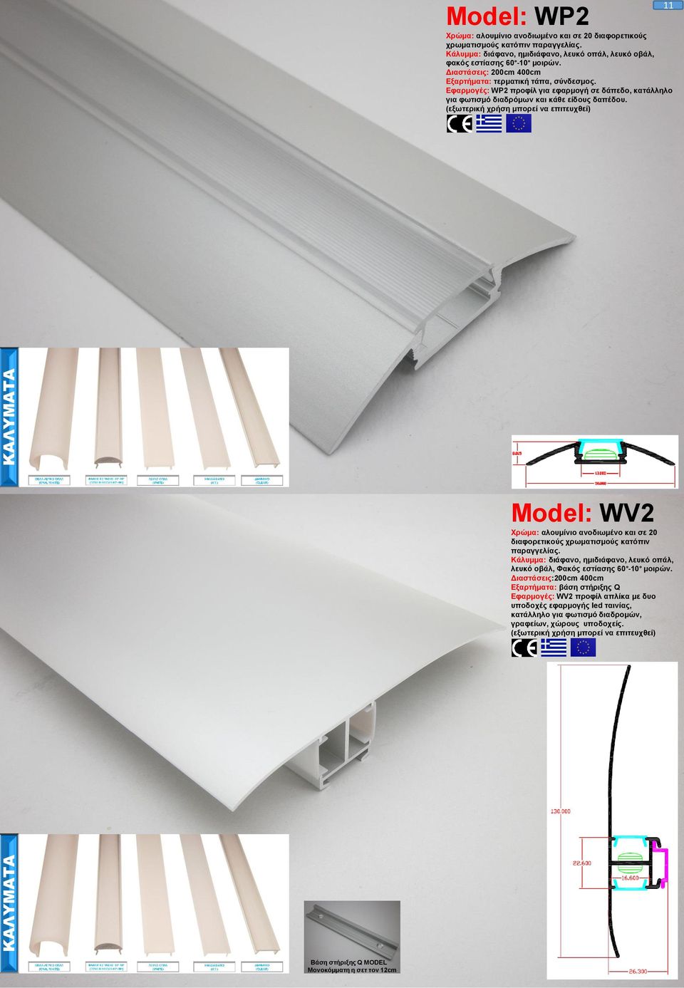 Model: WV2 Χρώμα: αλουμίνιο ανοδιωμένο και σε 20 διαφορετικούς χρωματισμούς κατόπιν παραγγελίας.