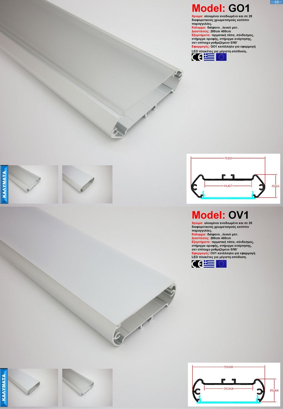 πλακέτας για μέγιστη απόδοση. 15 Model: OV1 Χρώμα: αλουμίνιο ανοδιωμένο και σε 20 διαφορετικούς χρωματισμούς κατόπιν παραγγελίας.