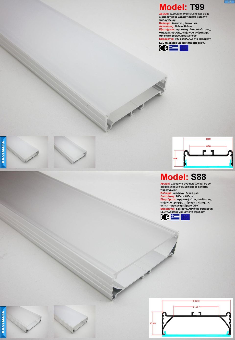 πλακέτας για μέγιστη απόδοση. 16 Model: S88 Χρώμα: αλουμίνιο ανοδιωμένο και σε 20 διαφορετικούς χρωματισμούς κατόπιν παραγγελίας.