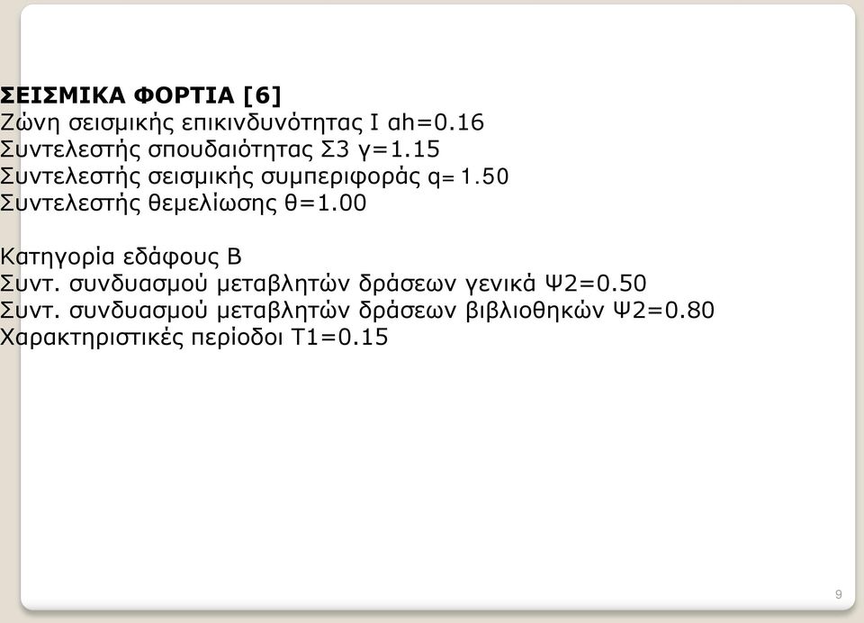 50 Συντελεστής θεμελίωσης θ=1.00 Κατηγορία εδάφους Β Συντ.