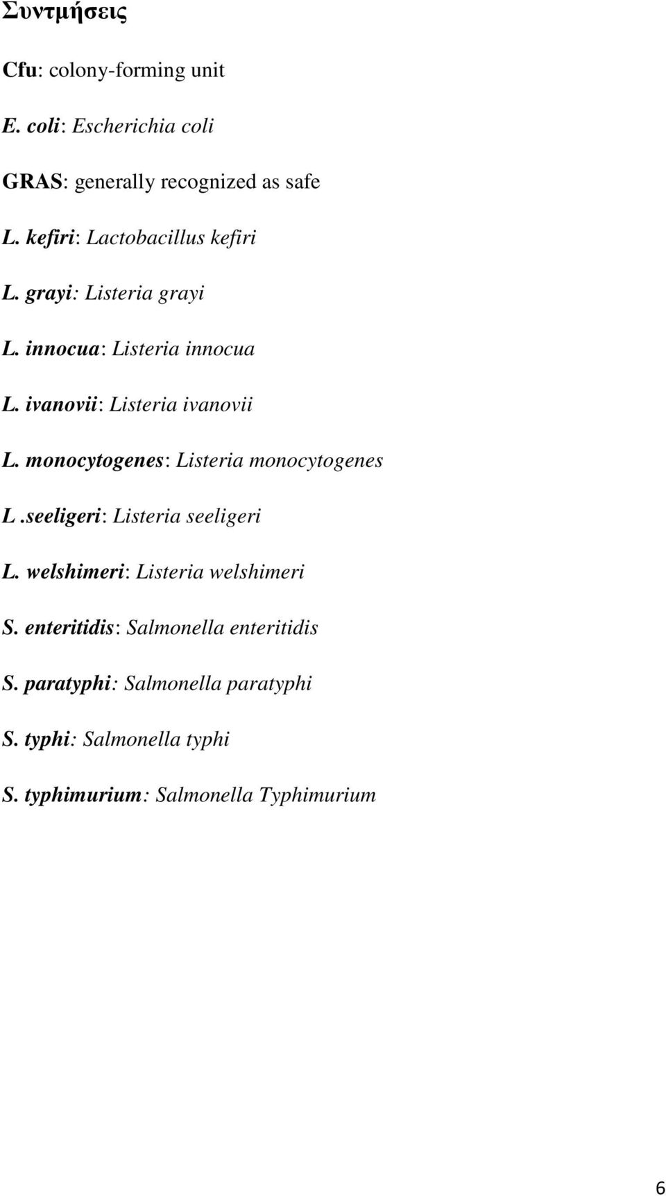 monocytogenes: Listeria monocytogenes L.seeligeri: Listeria seeligeri L. welshimeri: Listeria welshimeri S.