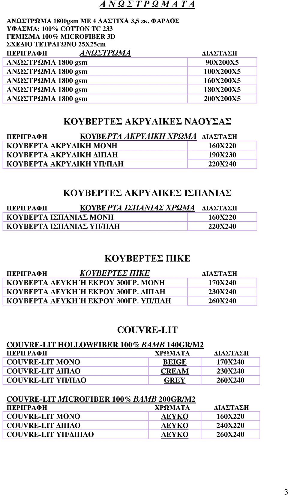 ΚΟΥΒΕΡΤΑ ΑΚΡΥΛΙΚΗ ΔΙΠΛΗ ΚΟΥΒΕΡΤΑ ΑΚΡΥΛΙΚΗ ΥΠ/ΠΛΗ KOYBEΡΤΑ ΑΚΡΥΛΙΚΗ ΧΡΩΜΑ 160Χ220 190Χ230 220Χ240 ΚΟΥΒΕΡΤΕΣ ΑΚΡΥΛΙΚΕΣ ΙΣΠΑΝΙΑΣ KOYBEΡΤΑ ΙΣΠΑΝΙΑΣ ΧΡΩΜΑ ΚΟΥΒΕΡΤΑ ΙΣΠΑΝΙΑΣ ΜΟΝΗ 160Χ220 ΚΟΥΒΕΡΤΑ ΙΣΠΑΝΙΑΣ