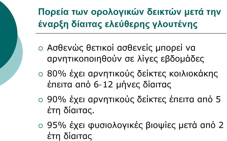 αρνητικούς δείκτες κοιλιοκάκης έπειτα από 6-12 μήνες δίαιτας 90% έχει αρνητικούς